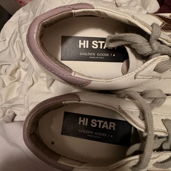 Golden Goose White Leather Sneakers with Gold Star and Pink Heel - Picture 5 of 6